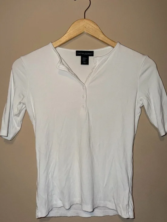 Cynthia Rowley White Short Sleeve Henley Tee - Picture 2 of 4